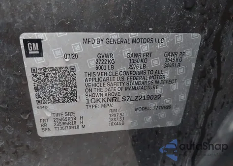 2020 GMC Acadia Fwd Sle z USA, uszkodzony, nr VIN 1GKKNRLS7LZ219022